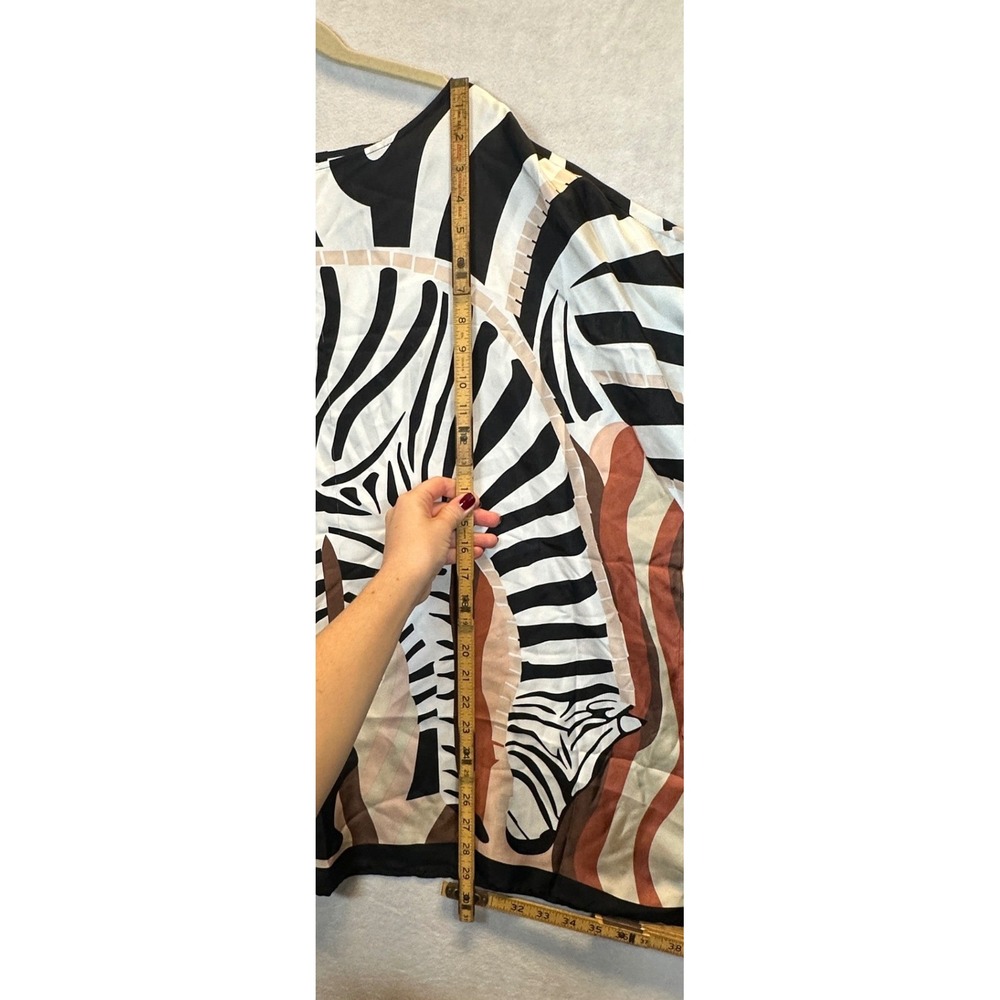 Chico's Silk Zebra Print Kaftan Top Black Brown White L/XL Poncho Blouse - Picture 9 of 9